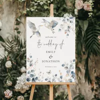 Modern Blue Heron Pastel Foliage Welcome Wedding Foam Board