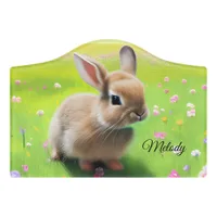 Cute baby rabbit in a flower meadow    door sign