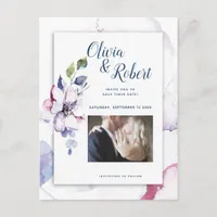Photo Save the Date Watercolor Apple Blossoms Postcard