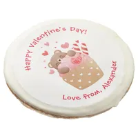 Cute Bear in Cupcake Custom Kids Valentine's Day Sugar Cookie