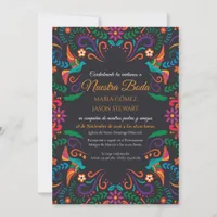 Black Floral Fiesta Colorful Boda Spanish Wedding Invitation