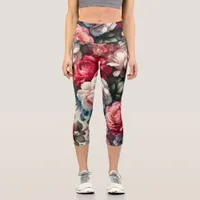 Timeless Rose Floral Charm Capri Leggings