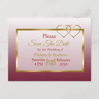 Burgundy and Gold Save the Date Postcards
