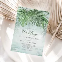 Tropical Greenery Leaves Watercolor Beach Wedding Invitation