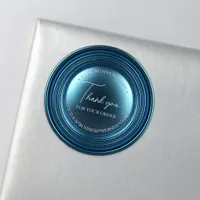 Luxury Chic Deep Blue Metallic Business Thank You Classic Round Sticker