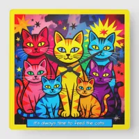 [Whimsical Cats] Modern Pop Art Colorful Square Wall Clock