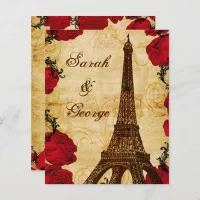 Budget Red Eiffer Tower Vintage Wedding Invitation