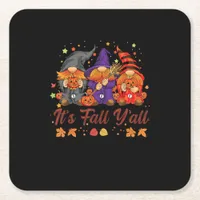 It’s Fall Y’all Halloween Gnomes Pumpkin Vintage Square Paper Coaster
