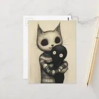 Cute Cat Hugging Thier Friend Postcard