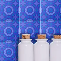 Blue Ethnic Boho Abstract Mosaic Geometric Pattern Ceramic Tile