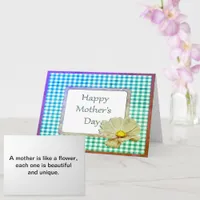 Mother's Day White Flower and Blue Gingham Card
