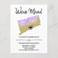 *~* STATE CONNECTICUT Glitter Purple Moving Announcement Postcard