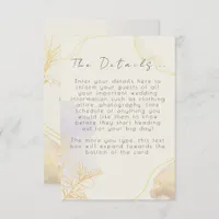 Elegant Neutral Watercolor Leaf Wedding Details Enclosure Card