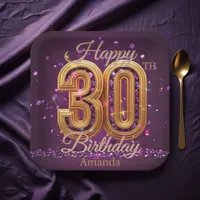 Luxurious Purple and Gold Gemstone 30th Birthday Paper Plates