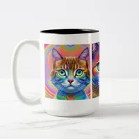 Psychedelic Colorful Royal Cats Two-Tone Coffee Mug