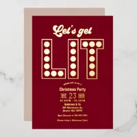 Cranberry Royale Get Lit Retro Christmas Party Foil Invitation