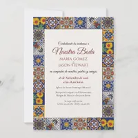 Talavera Majolica Geometric Floral Spanish Wedding Invitation