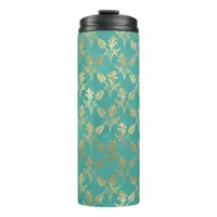 Ornate Vintage Turquoise and Gold Foliage Thermal Tumbler