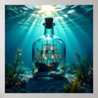 Ship in a Bottle in the Ocean  Poster