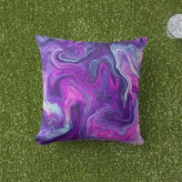Purple, Blue, Pink Marble Fluid Art Outdoor Pillow