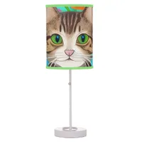 Folk Art Whimsical Style Cat and Flowers Table Lamp