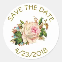 Save the Date Pink Gold Flower Striped Stickers