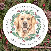 Golden Retriever Dog Christmas Return Address Classic Round Sticker