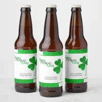 Sparkly Green Shamrock St Patrick Personalized Beer Bottle Label