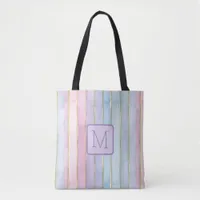 Vertical Stripes Purples Color Block Monogram Tote Bag