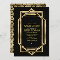 Black and Gold Art Deco Gold Bridal Shower Invitation