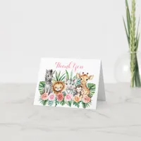 Floral Safari Animals Baby Shower Thank You Card 