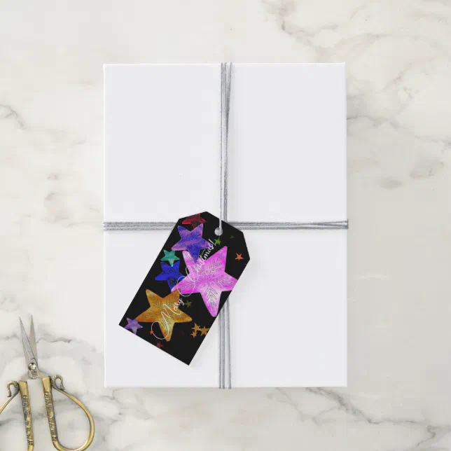 Multicolor shining stars- Merry Christmas! Gift Tags