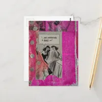 Retro Ads on Pink Collage with Women Postcard