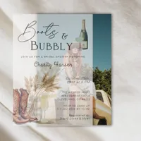 Boots And Bubbly Boho Pampas Grass Bridal Shower Vellum Invitations