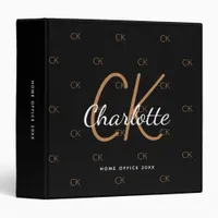 Black gold monogram initials business 3 ring binder