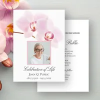 Pink Orchid Flowers on White Celebration of Life Invitation