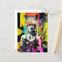 Fantasy Woman and Animals Colorful Collage Postcard