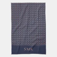 Chic Pink Rose Gold Foil Navy Blue Boho Geometric Kitchen Towel