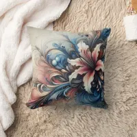 A Colorful Floral Design With Swirling Patterns Throw Pillow