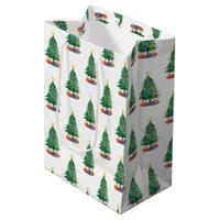 Watercolor Style Christmas Trees and Gifts Pattern Medium Gift Bag