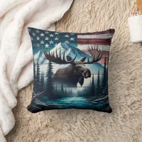 Majestic Moose Overlooking American Landscape Throw Pillow