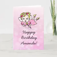 Whimsical Folk Art Fairy Girl Happy Birthday Card