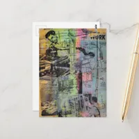 Colorful Mixed Media Retro Woodworking Men  Postcard