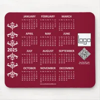 2025 Calendar Business Logo QR Code Burgundy Red Mouse Pad