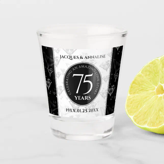 Elegant 75th Diamond Wedding Anniversary Shot Glass