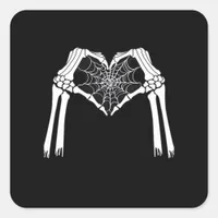 Skeleton Hands Cobweb Heart (White) Classic Square Sticker