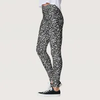 Chic Trendy Black Silver Grey Leopard Print Leggings