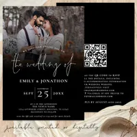 Elegant Photo QR Code Script Wedding Black Invitation