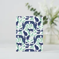Elegant Art Nouveau Mint Blue Black Cat-Whimsical  Postcard