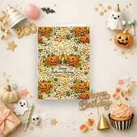 Festive Orange Vintage Halloween Birthday Card